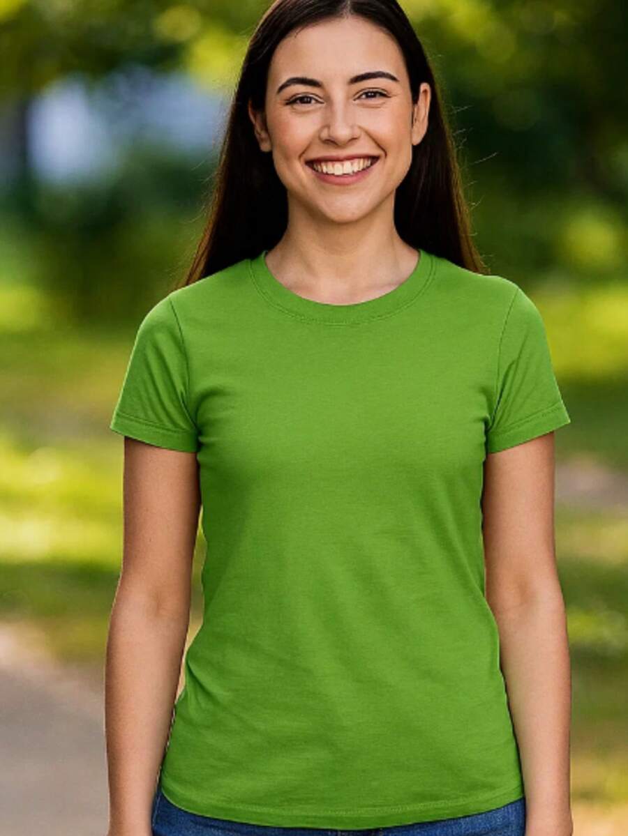 PLAYERA DAMA C/REDONDO M/CORTA AJUSTADO LISO - Verde Limon - Ver 1