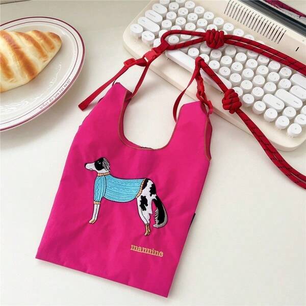 New Cross-Border Japanese Style Mini Women Shoulder Bag, Nylon Embroidery Shopping Bag, Fashionable Cute