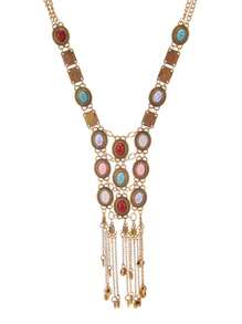 1 pieza Collar con colgante de turquesa bohemio vintage de borlas largas con diseño elegante para mujer, adecuado para regalos, fiestas, uso diario y ocasiones de boda
