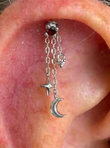 1Pc Star Moon Pendant 925 Sterling Silver Earring For Women Classic Hypoallergenic Minimalist Gift For Her Wedding Party Fine Jewelry