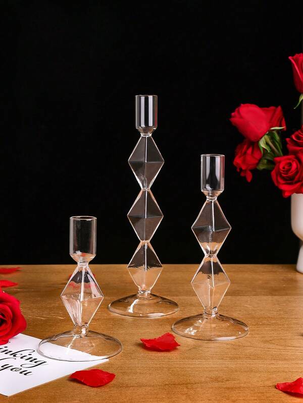 1 pieza Soporte de vela de vidrio romboidal minimalista moderno, decoración de escritorio cálida para días festivos, adecuado para el Día de San Valentín, Navidad, Año Nuevo, aniversario de boda, fiestas, etc.