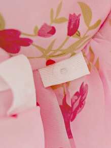 Baby Girls V-Neck Floral Organza Princess Dress, Suitable For 1st Birthday Party, Random Floral Fabric Cut