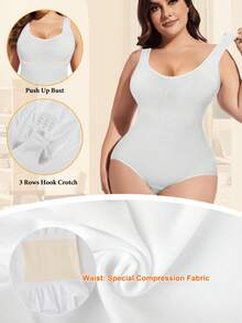 Women's Sculpting Shapewear Bodysuit Tummy Control Compression Waist Trainer Full Body Shaper Butt Lifter Wide Strap Tank Tops  Snatched Waist Square Neck Slimming Jumpsuit Plus Size - trắng - Xem 2