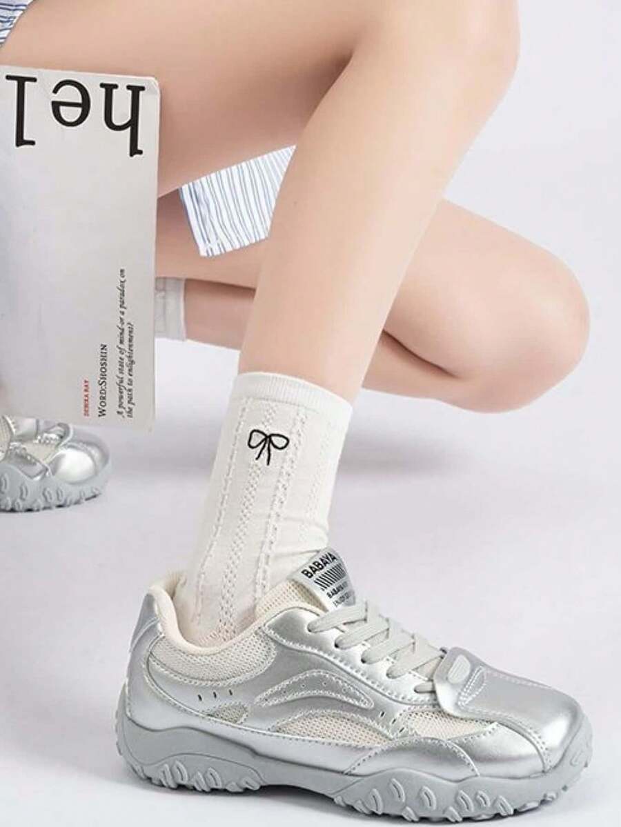 Miradar Color Leather Platform Chunky Sneakers For Women, Brown Thick Sole Elevated Casual Shoes - Silver - View 1