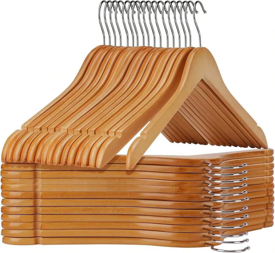 Wooden Hangers Pack Of 20 - Sturdy, Heavy Duty Hangers For Shirts, Dresses, Coats & More (Natural),9234826 - 黑與白 - 查看 1