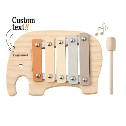 Customized Baby Growth Souvenirs, Wooden Montessori Toys Tailored For Babies; Customized Carving Of Elephant Xylophone; A Xylophone Toy For Hands-On Exercise, Thinking, Listening, And Music Training - Suitable As A Gift, Halloween Gift, Christmas Gift