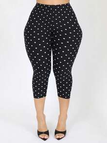 Women Polka Dot Skinny Capri Leggings Bow Tie Up Knee Length Capris Pants Sexy Stretchy Slim Fit Cropped Trousers - màu đen - Xem 2