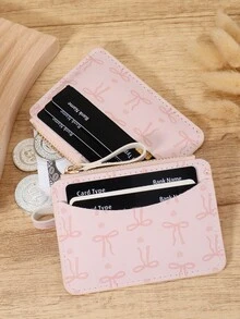 محفظة صغيرة صغيرة ذات نمط حب فيونكة وردية، محفظة ضيقة للنساء، رقيقة، خفيفة الوزن، قابلة للنقل بطبقات متعددة، بطاقة هوية، بطاقات ائتمانية صغيرة، فاشون، مودرن، حافلة، للذكرى السنوية، هدية عيد الميلاد، للبنات، للسيدات، لوازم الحقيبة المدرسية لغرفة السكن المدرسي والعودة إلى المدرسة - وردي - مشاهدة 7