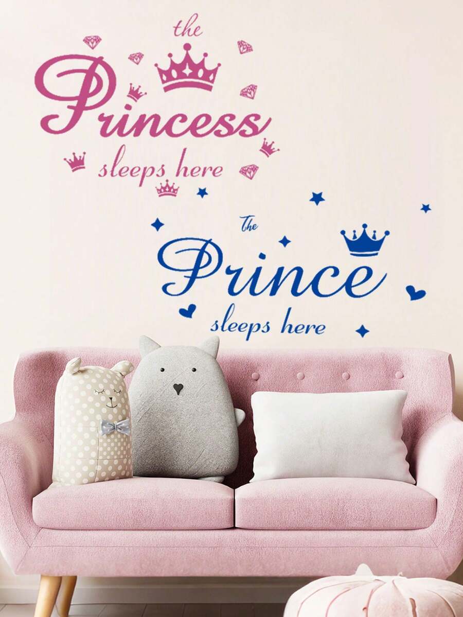 1pc Princess Crown Pink Wall Sticker, Nursery Room Decor Background For Boys And Girls, Self-Adhesive Wallpaper - Multicolor - View 1