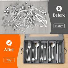 PZWLifewit Caja De Almacenamiento De Cubiertos Organizador De Cubiertos Con Tapa De Cremallera Estuche De Cubiertos De 5 Compartimentos Con Divisor Ajustable Y Asa Recipiente De Utensilios ParaGS5485 - Grisclaro - Xem 7