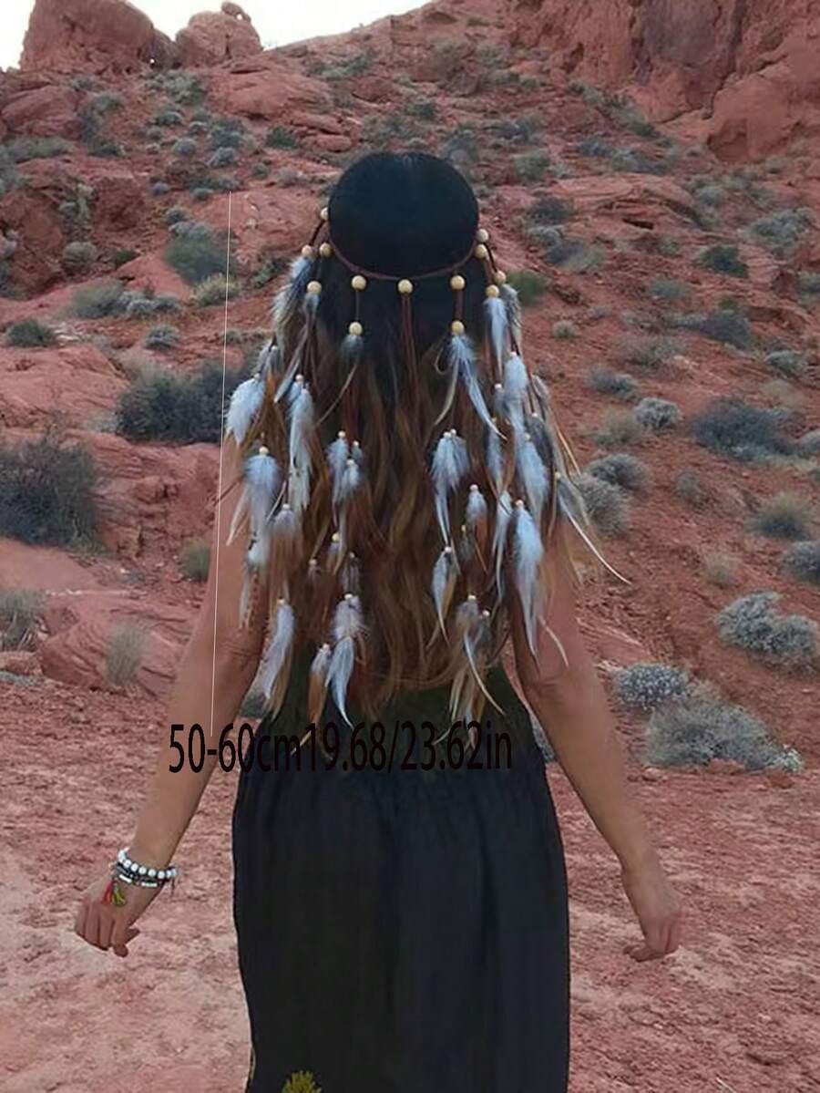1 Piece Of Bohemian Feather Headband - Handcrafted, Long, Two-Tone, Hippie, Peacock Feather, Women's Headwear - Color - View 1