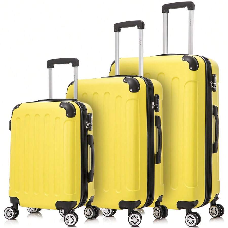 ABS登机箱，中号/大号，带4个360度旋转双轮，带电子锁，硬壳行李箱和伸缩手柄，防水耐用，是商务旅行和度假的理想之选。颜色有黄色、藏青色、薄荷绿、紫色、黑色、银色、红色、粉色、玫瑰金、青绿色和绿色。 - 黃色 - 查看 1