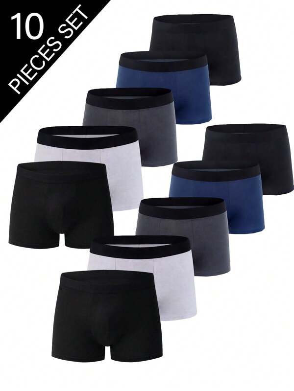 10pcs Men's Soft Comfortable Elastic Fashion Boxer Briefs,Boxers For Men,10 Pieces Of Men's Underwear, High-Quality Fabric Flat Corner Underwear,Comfortable Elastic Flat Corner Underwear Sports Shorts, Very Suitable For Casual Style, Boyfriend's Gift