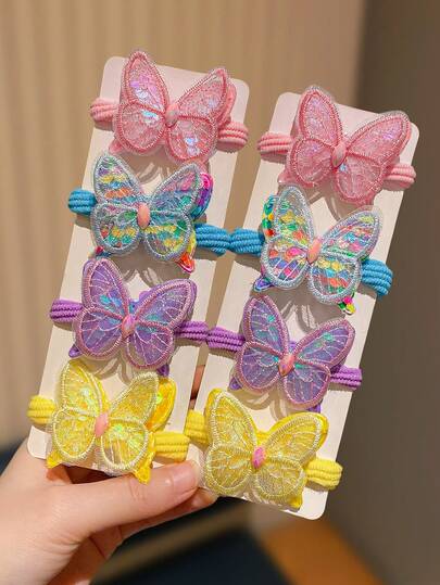 8 piezas Scrunchies de pelo con mariposas de colores, regalo adecuado para niñas lindas, se pueden usar en cualquier ocasión - Lazos de pelo de estilo de niña de moda, adecuados para coletas, trenzas y talla grande, estilos de cabello vivos y llamativos, adecuados para cabello grueso y rizado para uso diario, deportes, viajes, etc. Regalo perfecto para cumpleaños, Día de la Madre, Pascua, etc. - Surtido de Scrunchies de pelo con mariposas