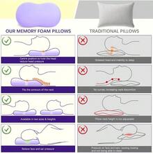Memory Foam Pillows Cervical Neck Pillows For Pain Relief Ergonomic Contour Pillow For Side Back Stomach Sleepers Purple - 紫色 - 查看 2