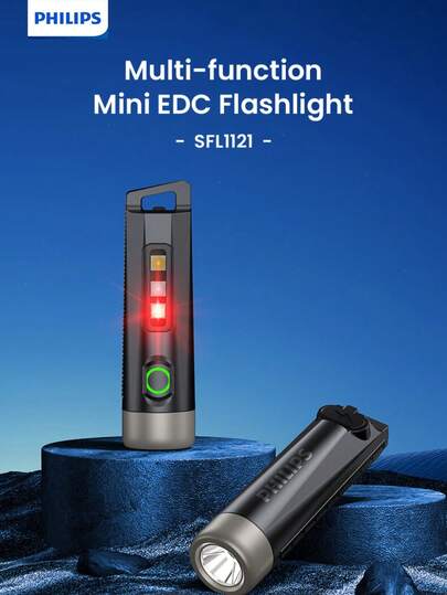 PHILIPS 飞利浦 SFL1121 可充电便携式手电筒 - 200 流明、IPX4 防水、5 种功能、小巧轻便，适合散步、跑步、远足、露营、钓鱼和家庭使用