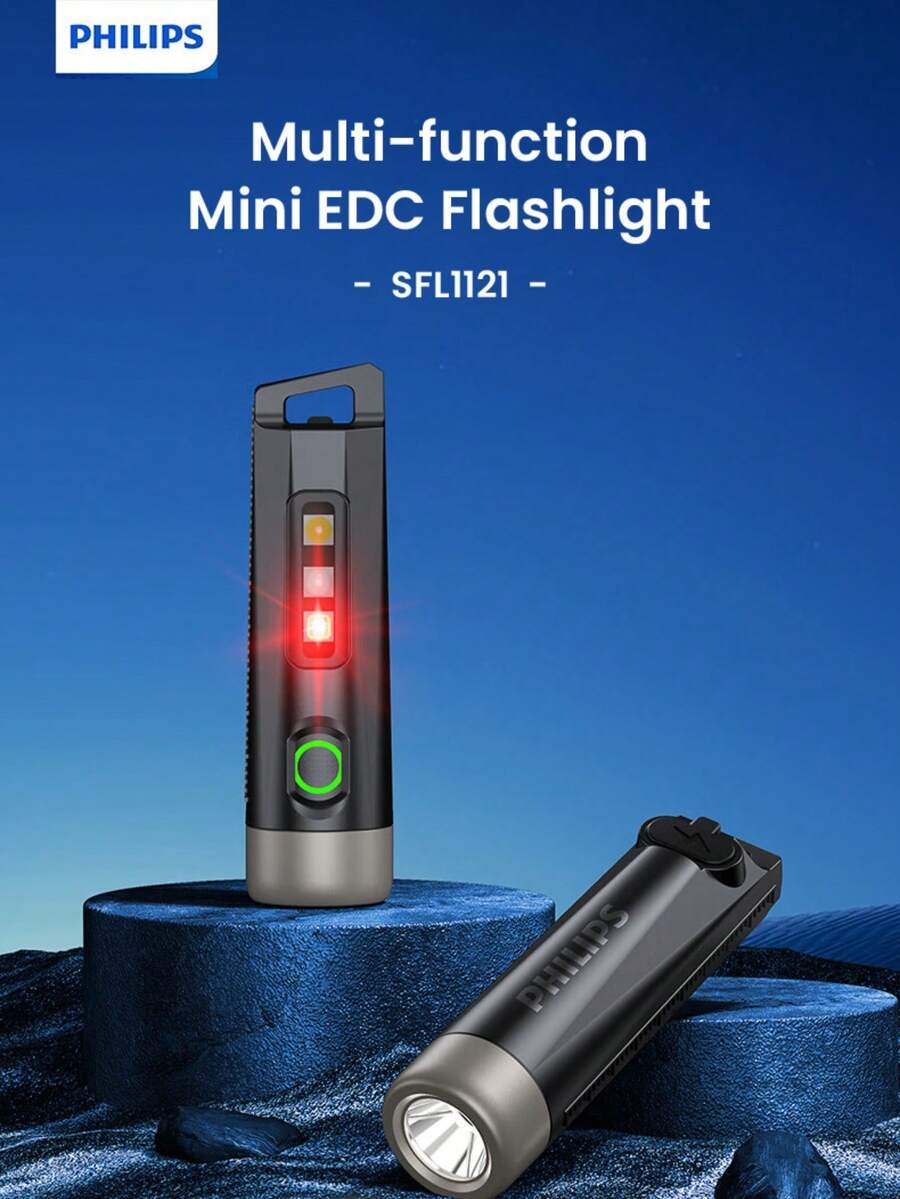 PHILIPS 飞利浦 SFL1121 可充电便携式手电筒 - 200 流明、IPX4 防水、5 种功能、小巧轻便,适合散步、跑步、远足、露营、钓鱼和家庭使用 - 彩色 - 查看 1