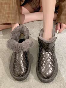 Damskie, wodoodporne, skórzane, pluszowe, ciepłe śniegowce w kolorze kawy, modne, miękkie, ocieplane, zimowe krótkie buty, antypoślizgowe, wygodne, futrzane buty
