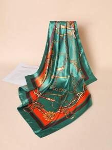 1pc Women's 90cm Satin Square Scarf, Elegant Fashion Chain Pattern Print New Bandana, Suitable For Casual And Street Outfits As Scarf, Headband, Headwrap, Accessory For Dress