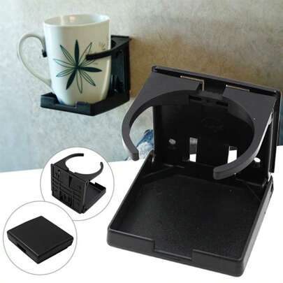 Adjustable Collapsible Beverage Holder, Folding And Adjustable Drink Holder, Includes Screws And Stickers, Suitable For Camper , Desks And Rvs In White And Black - , Space-Saving Design, Adjustable Arms