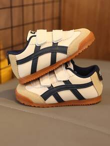 1 Pair Blue Soft & Comfortable Leather Patchwork Infant/Toddler Athletic Shoes, Round Toe Anti-Kick Design, Durable Sole, Fashion Casual Sneakers For Baby Boys/Girls, Suitable For Walking, Running, Daily Wear, Autumn/Winter