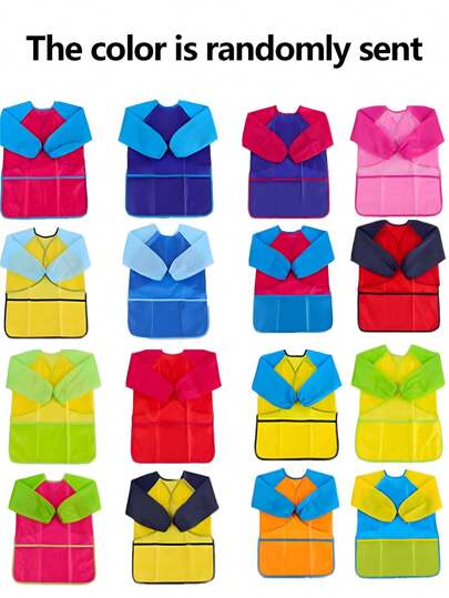 1 peça de avental infantil de manga comprida à prova d'água, artístico e aleatório, avental de pintura de artista, materiais de arte para crianças, avental infantil, adequado para Halloween, Natal, volta às aulas (cor aleatória)