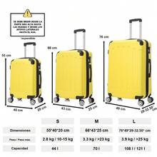 ABS登机箱，中号/大号，带4个360度旋转双轮，带电子锁，硬壳行李箱和伸缩手柄，防水耐用，是商务旅行和度假的理想之选。颜色有黄色、藏青色、薄荷绿、紫色、黑色、银色、红色、粉色、玫瑰金、青绿色和绿色。 - 黃色 - 查看 2