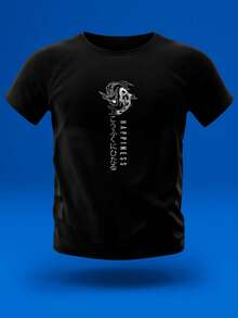 Shendy Vendy Playera de Hombre Estampada 100% Algodón Cuello Redondo Manga Corta Diseño Japones Hapiness Letras y Peces Ropa Casual Estilo Urbano Streetwear Ajuste Cómodo Tacto Suave Transpirable Ideal para Todas Las Temporadas o Estaciones Prenda Ligera de Alta Calidad Look Moderno Masculino Outfit Diario Deportivo Vacacional Moda Actualizada Combinable con Pantalón de Mezclilla Joggers Bermudas o Chamarra en Varios Colores - Negro - Ver 4
