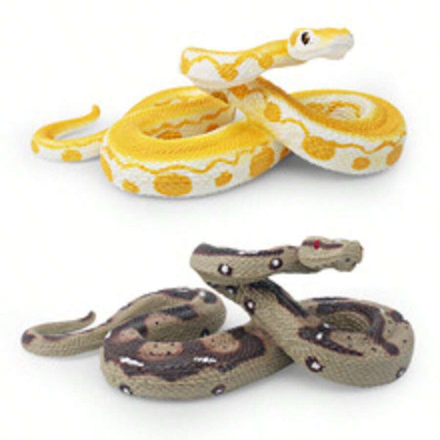 1pc Realistic Reptile Python Snake Model, Children's Educational Toy, Golden Python Anaconda Decor