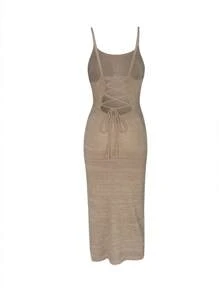Women's Fashion Elegant Sexy Simple Solid Casual Knit Cover Up Beach Dress, Summer