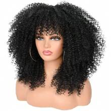 Short Hair Afro Kinky Curly Wigs With Bangs African Synthetic Ombre Glueless Cosplay Wigs For Women High Temperature