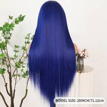Purple Color Lace Front Wigs Pre Plucked Hairline Long Straight Wigs For Fashion Women Girls Party Daily Wear Glueless Dark Purple Lace Front Synthetic Wigs 13x4 Free Part Heat Resistant Fiber Hair 28 Inch 180% Density - 藍色 - 查看 8