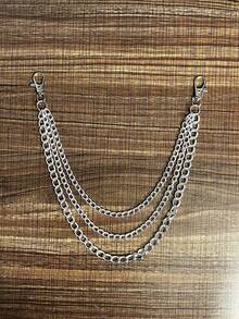 1pc New Pants Chain Retro Design Fashion Men's Pants Chain Jeans Chain Punk Hip-Hop Pants Chain Waist Chain , Double Chain Design Fashionable And Practical, Suitable For A Variety Of Trouser Type - فضي - مشاهدة 5