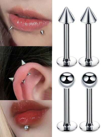 2pcs Set Spike Lip Piercing Snake Bites Stainless Steel Helix Piercing Cartilage Earring Ear Piercing Body Jewelry Punk Style 16G 1.2mm, Hypoallergenic Stainless Steel Lip Stud Piercing 18K Gold Plated 3mm Ball Cartilage Studs Tragus Ear Conch Daith Helix Earring Barbell Bar Length 6mm 8mm 10mm 12mm Body Piercing Jewelry For Woman And Men, Goth Helix Earrings, Tragus Piercing