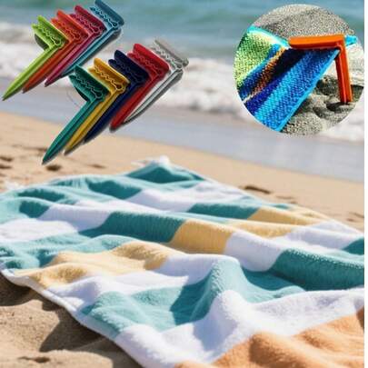 4/8 Pcs Beach Towel Clip,Beach Mat Clip, Beach Towel Holders - Outdoor Beach Towel Anchor Stakes Clips, Anchor Stakes Clamps Picnic Blanket Holders Beach Towel Sand Spikes, Plastic Safety Holder For Beach And Camping, Multi-Purpose Towel And Picnic Mat Holder For Camping And Beach TripsTravel Essentials Travel Accessories Beach Essentials Bath Sheets