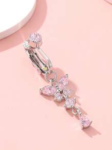 1 Pc Luxurious Alloy Unique Hole-Free And Pierced White Zirconia Water Drop Pendant Golden Butterfly False Navel Ring And Human Piercing Jewelry Are Suitable For Ladies To Wear On A Daily Basis