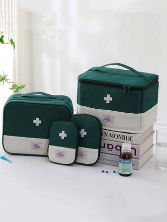 2 piezas Bolsa de medicina portátil multifuncional, Botiquín personal pequeño para exteriores, Bolsa de almacenamiento doméstico con compartimentos y cremallera para guardar medicamentos, medicamentos para el resfriado y termómetro, gran capacidad para artículos pequeños - Ideal para viajes y viajes de negocios
