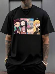Camiseta "Anime", 220 G/M2, New Informal Camiseta De Verano De Algodón With Cuello Redondo Y Manga Corta (1 Unit) - 黑色 - 查看 2