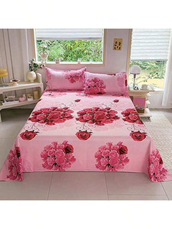 3PCS Printed Bedding Set, Includes 1 Bed Sheet + 2 Pillow Cases, All-Season Dustproof 3 PiecesSet For Double Bed And Dorm Single Bed (Without Filler)