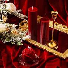 一套罗纹柱形蜡烛（1支），尺寸：1.96英寸、3.93英寸、7.87英寸、5.9英寸，大号大豆蜡香氛柱形蜡烛，优雅罗纹现代家居装饰，适用于浴室和客厅（红色） - 彩色 - 查看 3