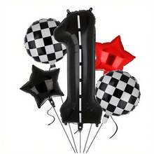 109 piezas/set Guirnalda de coches de carreras Balloon, látex rojo, negro, blanco, lámina a cuadros de 18" en blanco y negro adecuado para ducha, coche, fiestas de camiones, decoraciones de cumpleaños con temática de coche de carrera, decoración de fiesta de aniversario para hombres - rojo y negro - Ver 17