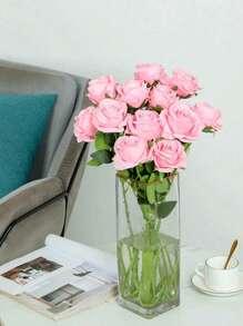 16PCS Artificial Roses Flowers Bouquet, Rayon Flowers Realistic Rose Bouquet With Long Stems, Bride Holding Bouquet, Wedding Decoration, DIY Wreath Materials, Birthday Party Decoration Materials, Home Dining, Living Room, Vase, Outdoor Garden