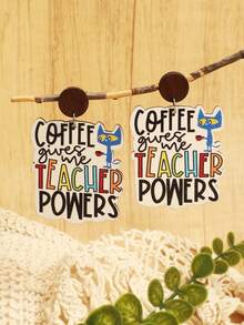 2pcs Creative Back To School/Teachers' Day Wooden/AcrylicPrint Earrings - Adolescent Unique Stationery School Bus Rainbow Pencil Education Slogan Earrings - Multicolor - View 13