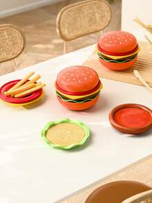 可堆叠汉堡盘套装，汉堡盘套装，汉堡 6 层迷你餐盘，用于汉堡酱、寿司蘸酱、开胃菜、饼干甜点小吃可爱盘子和碗套装 - 彩色 - 查看 4