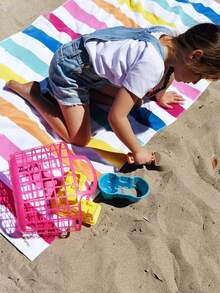 1pc Simple Corolful Striped Beach Towel, Extra Large Quick Dry Microfiber Absorbent Anti-Sand Beach Bath Towel, Suitable For Travel, Swimming Pool, Yoga, Gym, Beach Holiday Essentials , Beach Accessories, Pool Float - Color 2 - View 5