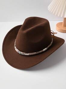 1顶男女通用复古西部牛仔帽，带牛角图案，适合休闲穿着和西部牛仔派对。