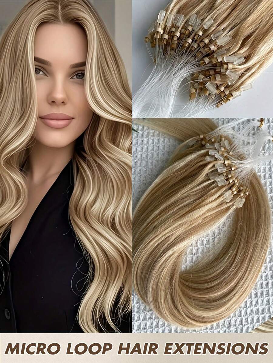 Invisible Micro Nano Beads Hair Extensions Micro Loop Hair Extensions Straight Micro Link Real Human Hair Hair Invisible Beads Thick Micro Ring Loop Hair Extensions - S18/613 - 查看 1