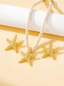 1 Set Fashion Stylish Exaggerated Geometric Starfish Earring & Pendant Jewelry Set For Women, Suitable For Everyday & Commuting