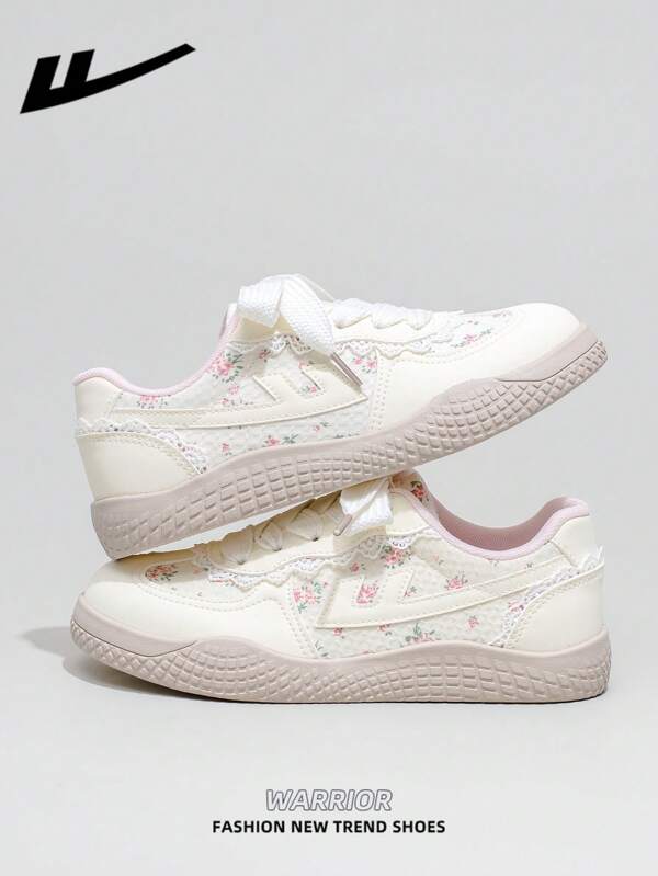 WARRIOR 1 Paar WARRIOR Damenschuhe mit dicker Sohle, Schnürung und weicher Unterseite, Lässig Schuhe, flache Schuhe für den Außenbereich, rutschfeste, einfarbige, elegante Wanderschuhe für die weiche Sohle mit runder Zehenpartie und niedrigem Absatz, geeignet für Studenten, Abschlussfotos, Flacheschuhe und Low-Top-Sport-Skateboardschuhe aus Leder für Damen