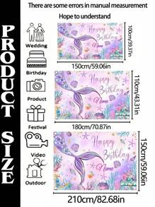 1pc Customizable Name Personalized Underwater Park Birthday Party Backdrop, Purple Mermaid Tail Polyester Banner, No Electricity Required, Indoor And Outdoor Decor, Mermaid Themed Celebration, Photo Booth Photography Backdrops, Home Decor, , Three Sizes Available